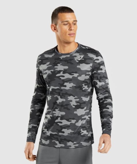 Men's Gymshark Arrival Long Sleeve T-Shirts Camo | CA 78N5A3